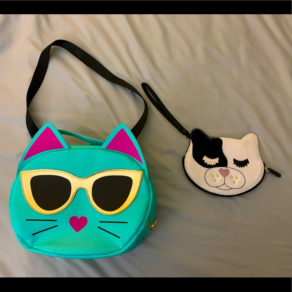 Betsy Johnson cat lunchbox / wristlet combo